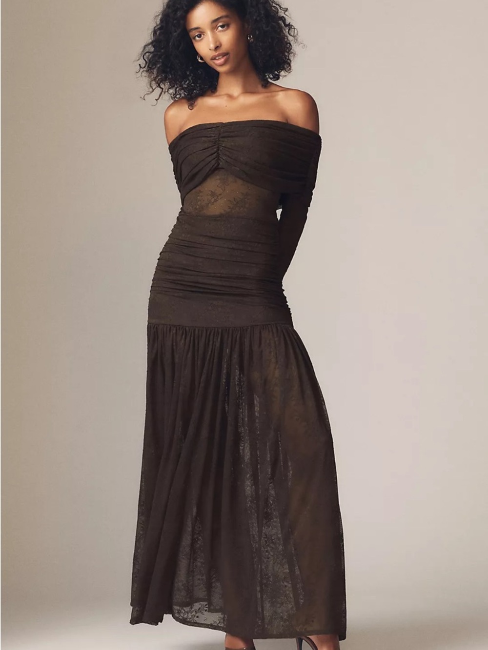 AFRM Emmeline Off-Shoulder Maxi Dress | Coffee Bean | size Small